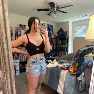 SHEIN Black Cutout Crop Tank with Strappy Support